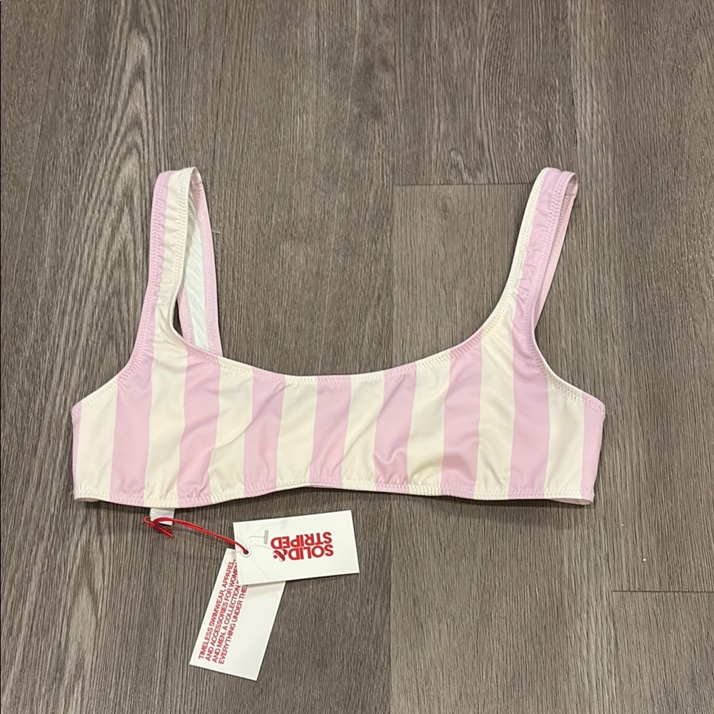Solid and striped pink and white bikini top new with tags size large - Picture 2 of 6
